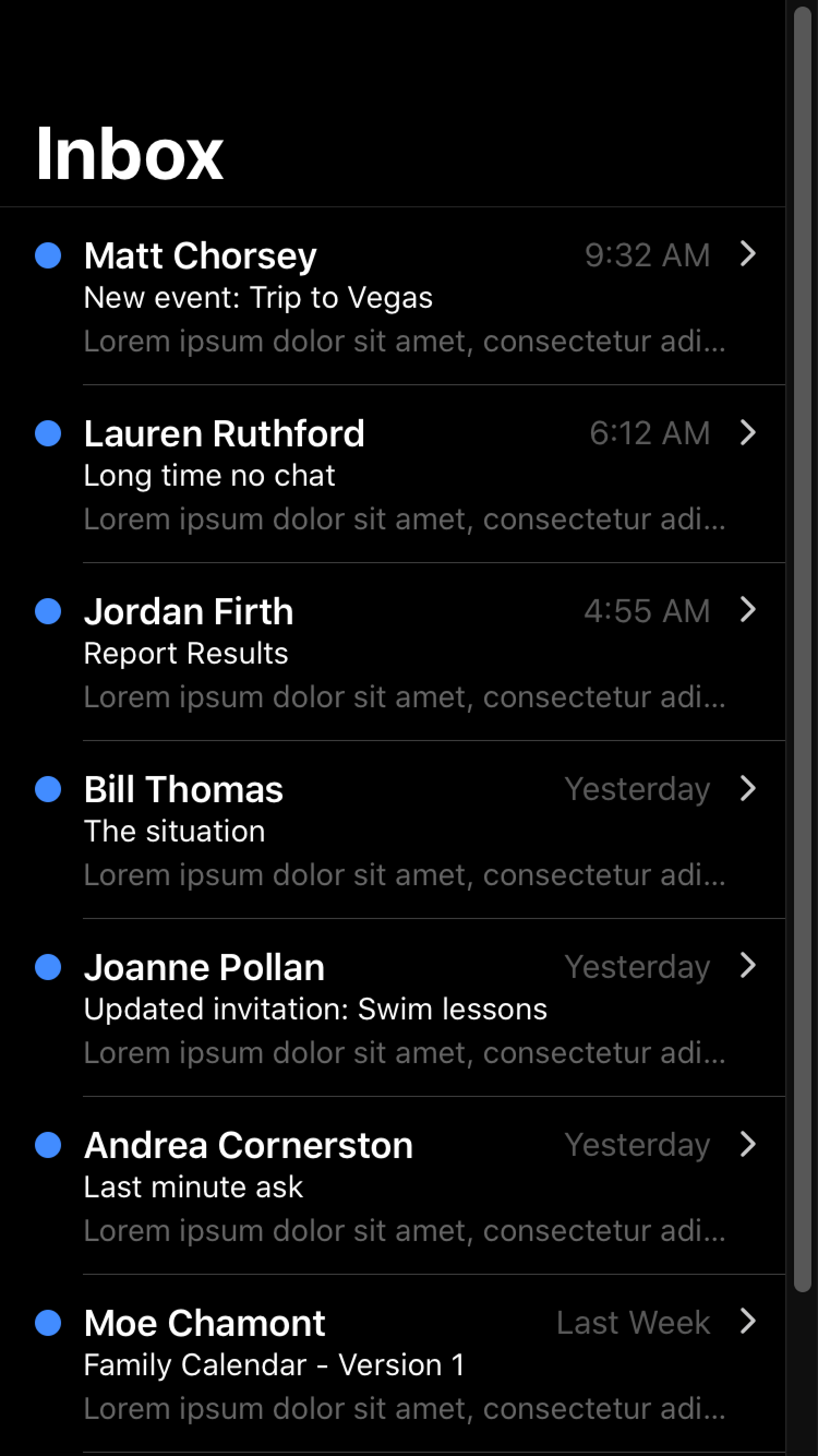 Scrollbar appearance with dark mode 'color-scheme' applied A dark-themed scrollbar in an application interface, demonstrating the effect of the 'color-scheme' property.